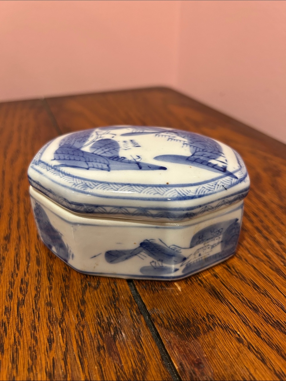 Blue and White Octagonal Porcelain Trinket Box